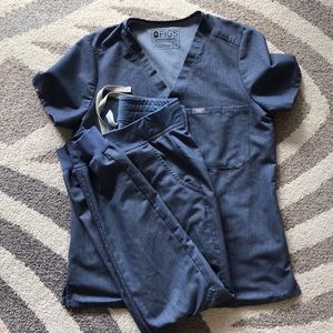 Figs Heather Denim Scrub Set